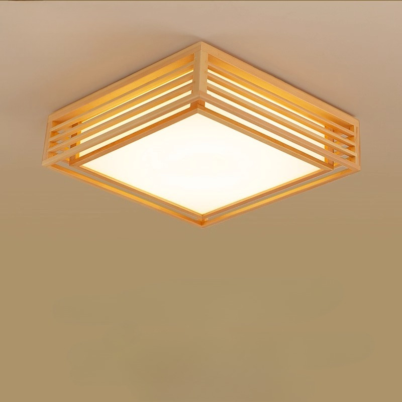 Japanese Home Bathroom Design - Plafonnier LED carré en bois au