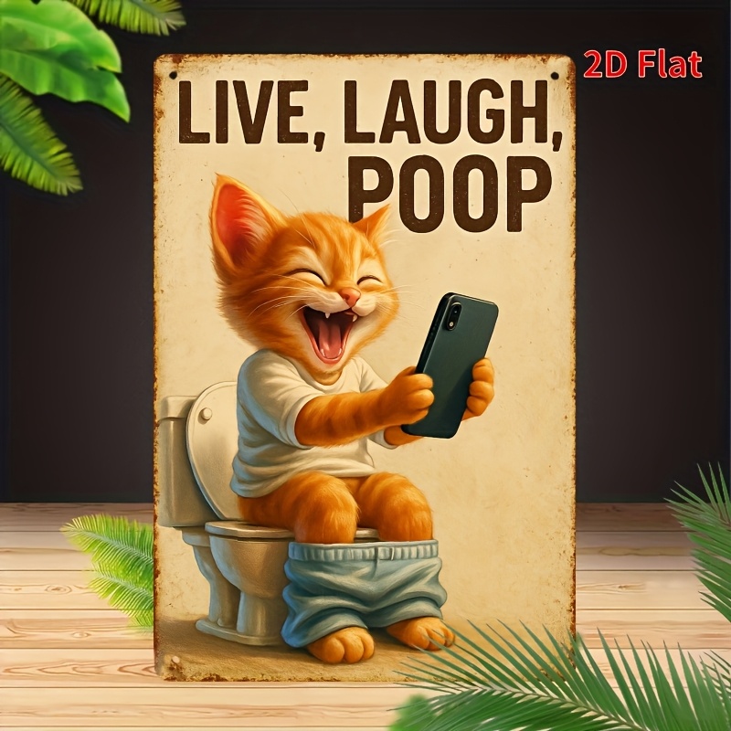 Home Bathroom Sign - Art mural en métal avec chat