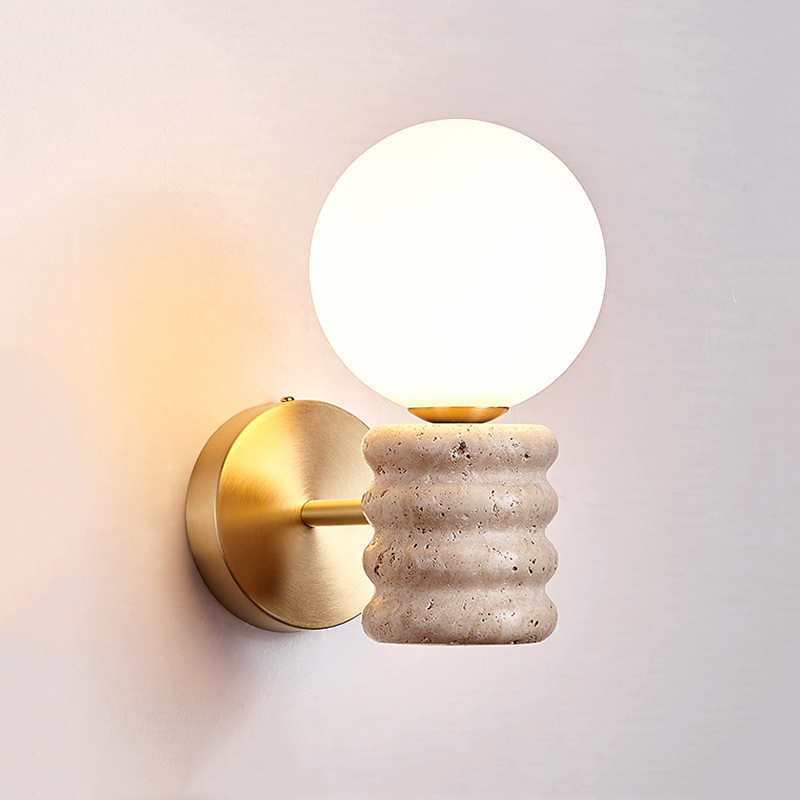 Japanese Home Bathroom Design - Lampe murale en travertin jaune naturel
