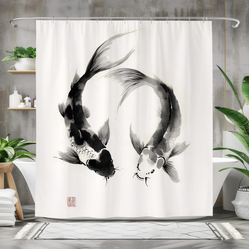Rideau de douche poisson, ride - Japanese Home Bathroom Design avis et prix