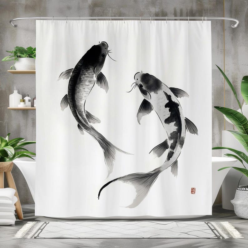 Rideau de douche poisson, ride - Japanese Home Bathroom Design avis et prix