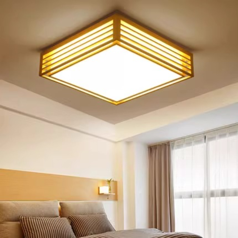 Plafonnier LED carré en bois a - Japanese Home Bathroom Design avis et prix