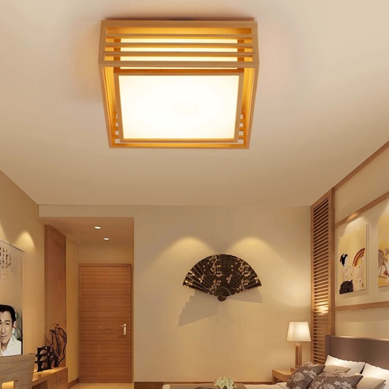 Plafonnier LED carré en bois a - Japanese Home Bathroom Design avis et prix