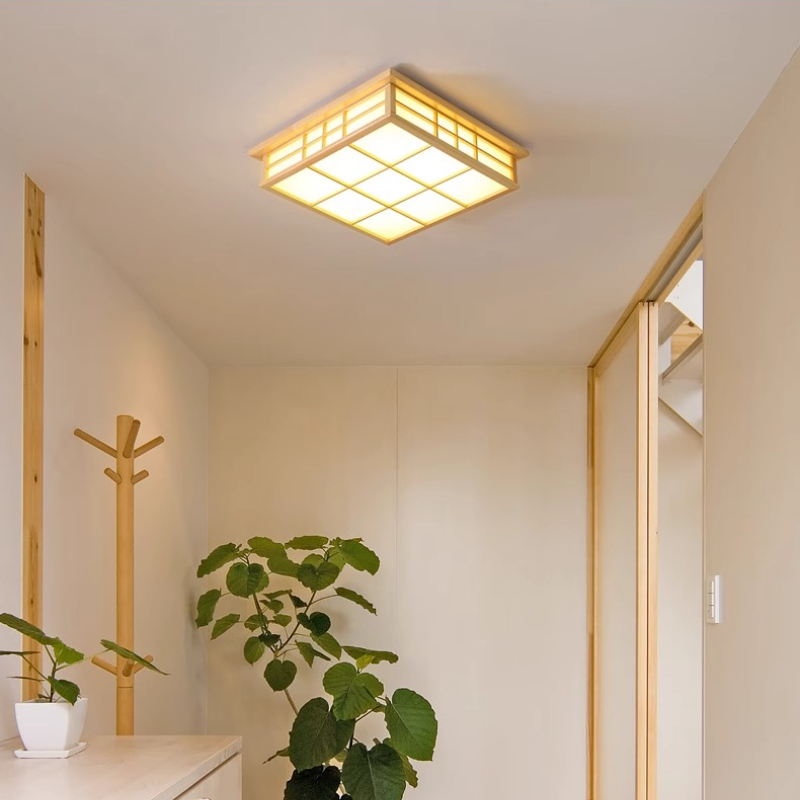 Plafonnier LED carré en bois a - Japanese Home Bathroom Design avis et prix