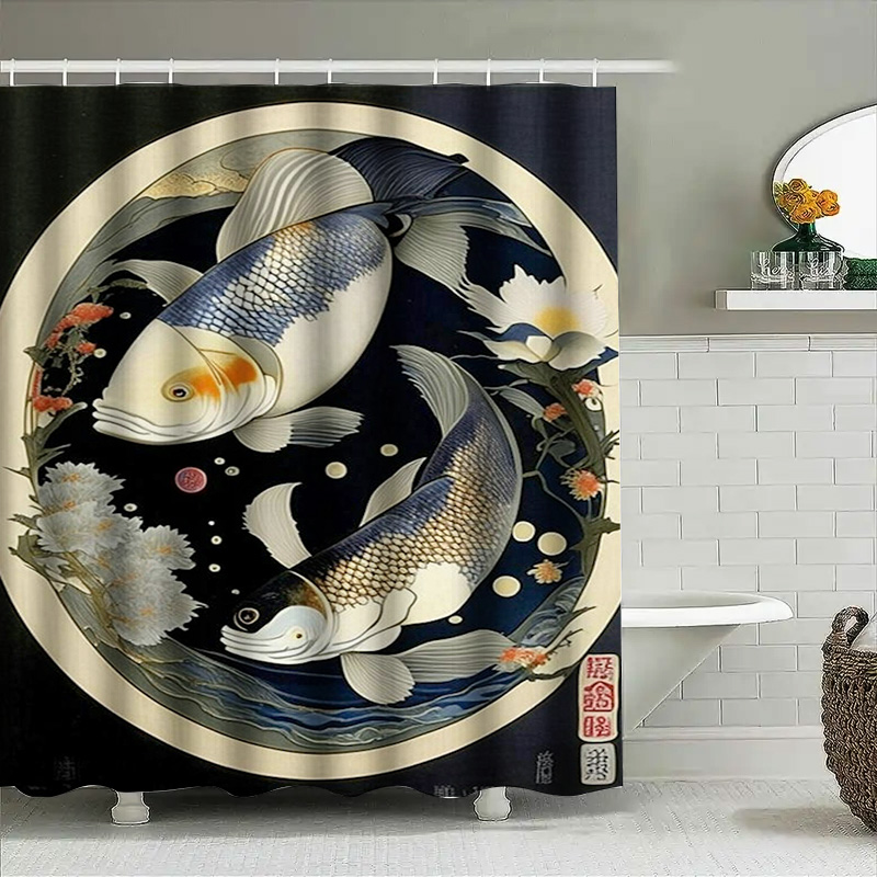 Rideau de douche imprimé poiss - Japanese Home Bathroom Design avis et prix